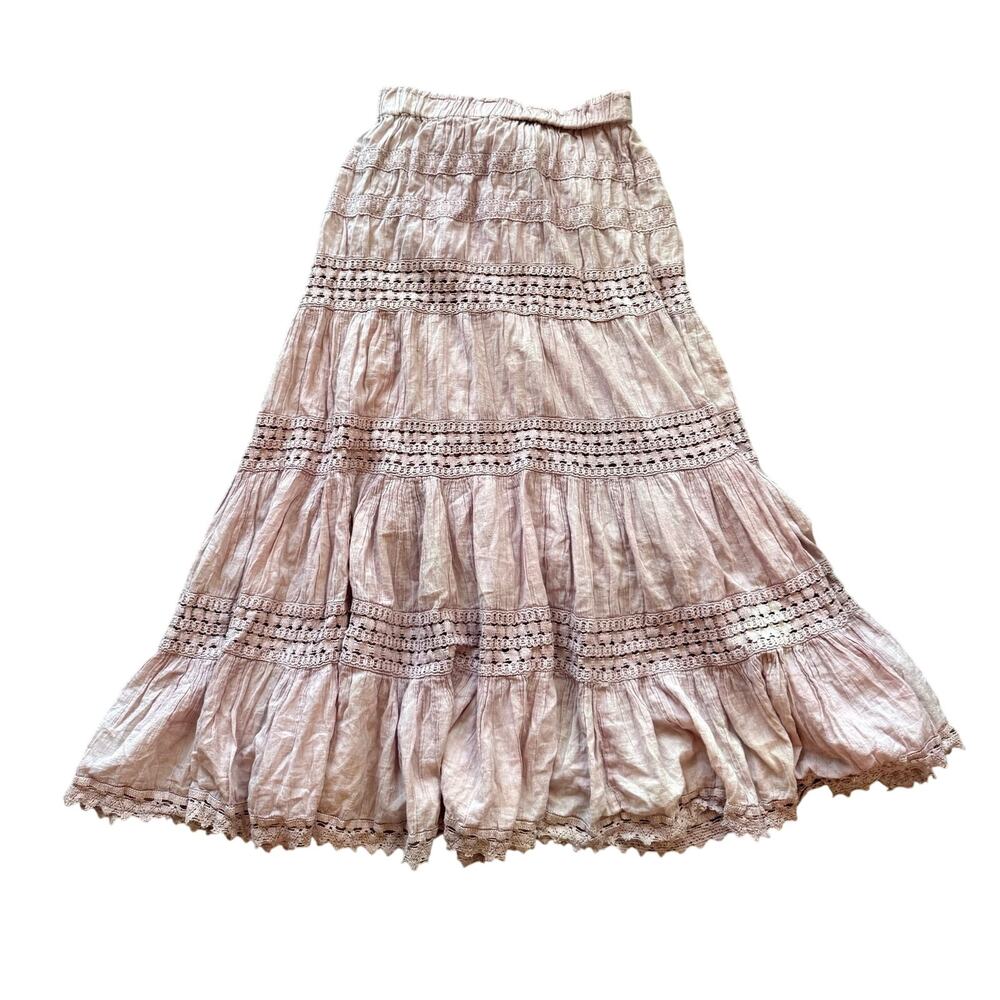 Metrostyle M Y2K Rose Pink Boho Romatic Midi Maxi Peasant Skirt Crochet Insert
